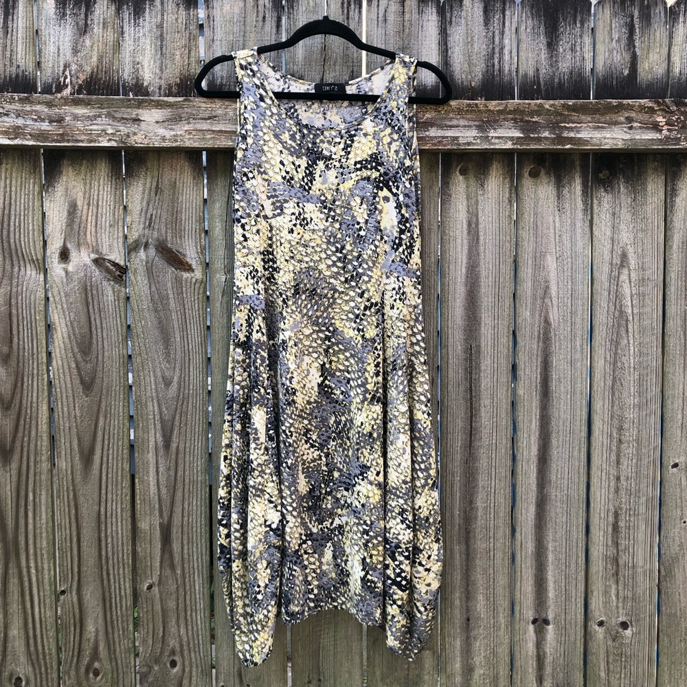 Comfy USA Cocoon Dress Abstract Print Midi Size XS Slinky Sheer